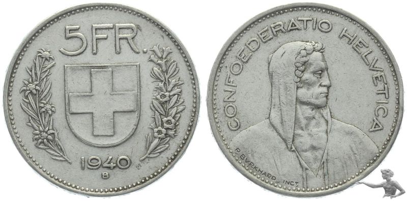 5 Franken 1940 B | Silber, Alphirte